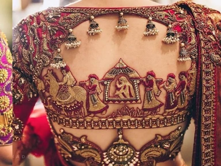 Instructor demonstrating Aari embroidery on a hoop